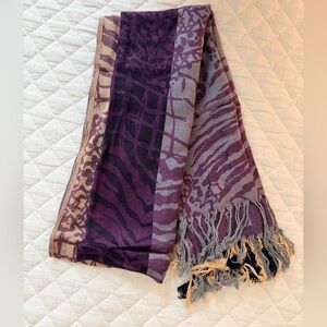 Purple, Black, Blue and Tan Patterned Scarf